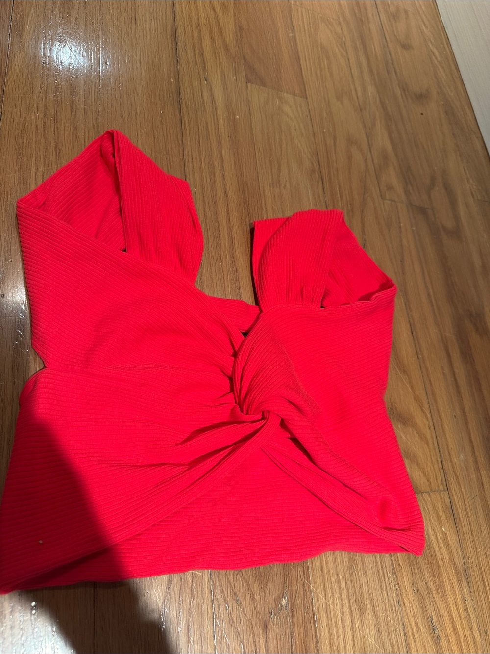 Red Twist-Front Crop Top